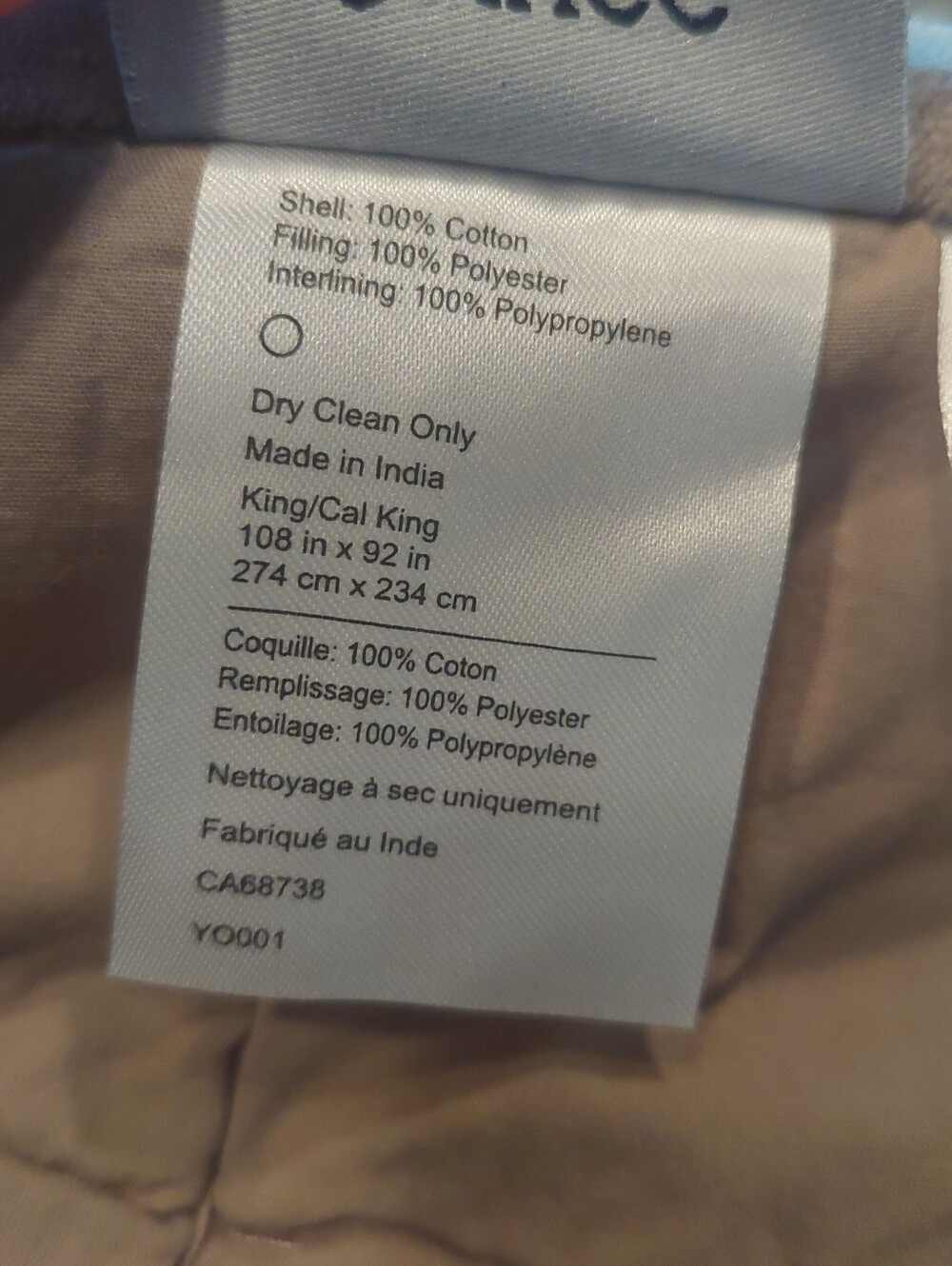 NWT! Quince Cotton Taupe Velvet Box Quilt! King/ Cal King! (868) - Picture 9 of 10